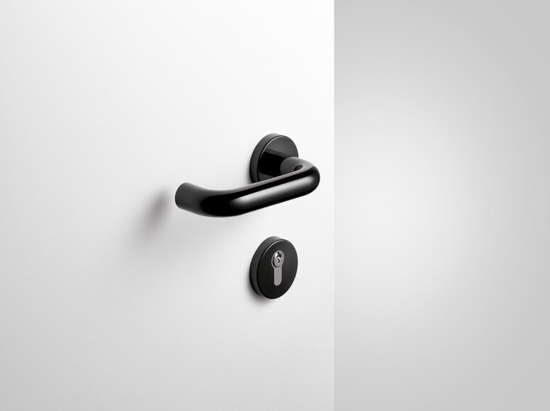 HEWI lever handle deep black Lever handle with key rosette in the colour deep black made of polyamide