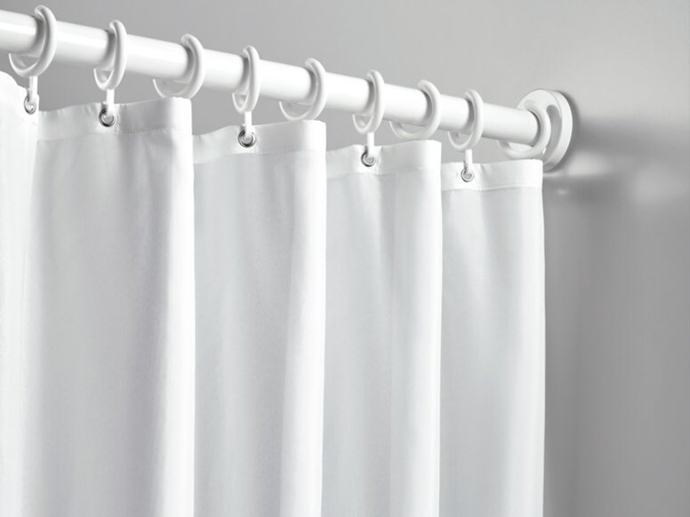 HEWI shower curtain Shower curtain with rings attached to a shower rail