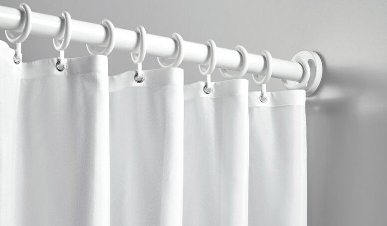 HEWI shower curtain Shower curtain with rings attached to a shower rail