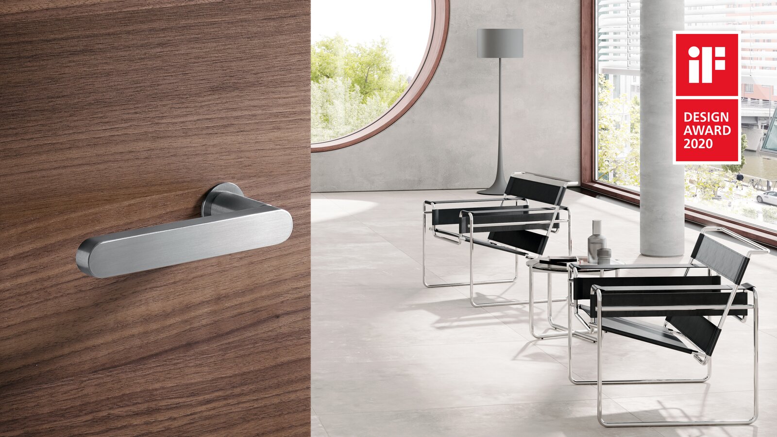 HEWI mini lever handle in satin stainless steel iF DESIGN AWARD Minimalist lever handle in matt stainless steel