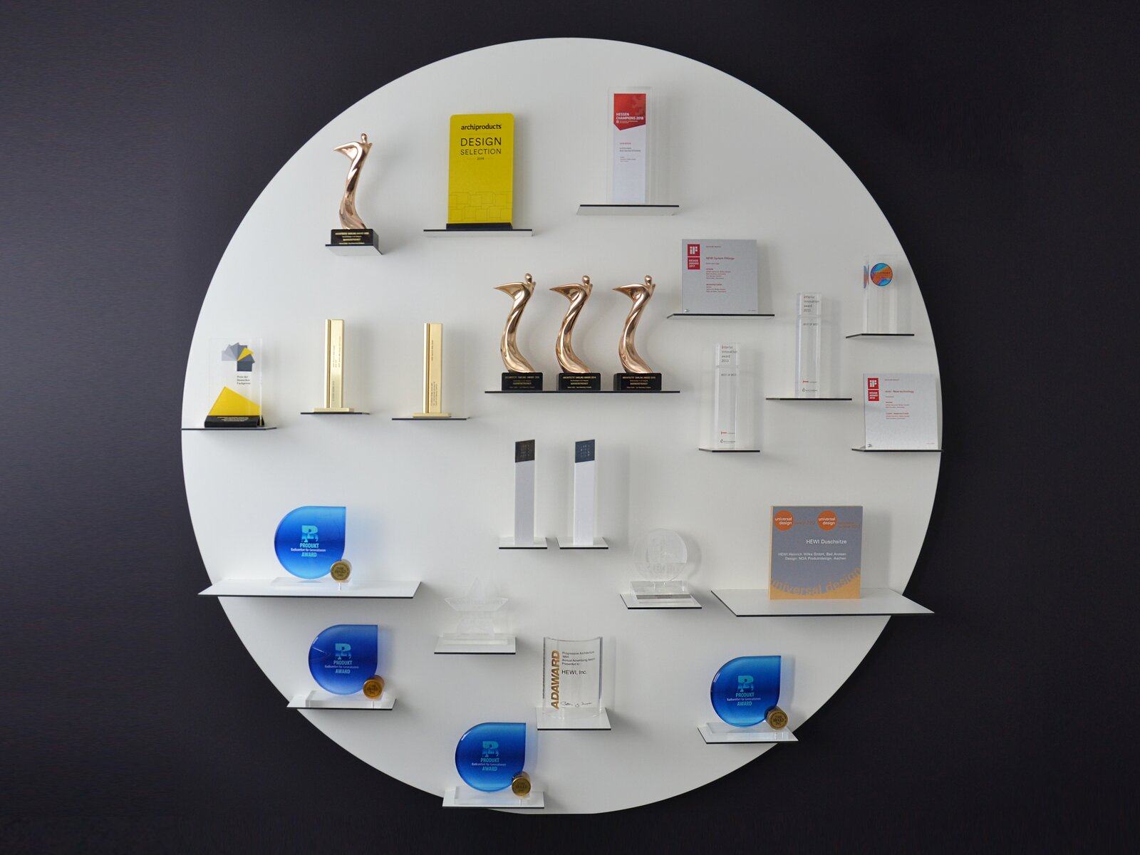 HEWI labelling wall Wall with awards won by HEWI