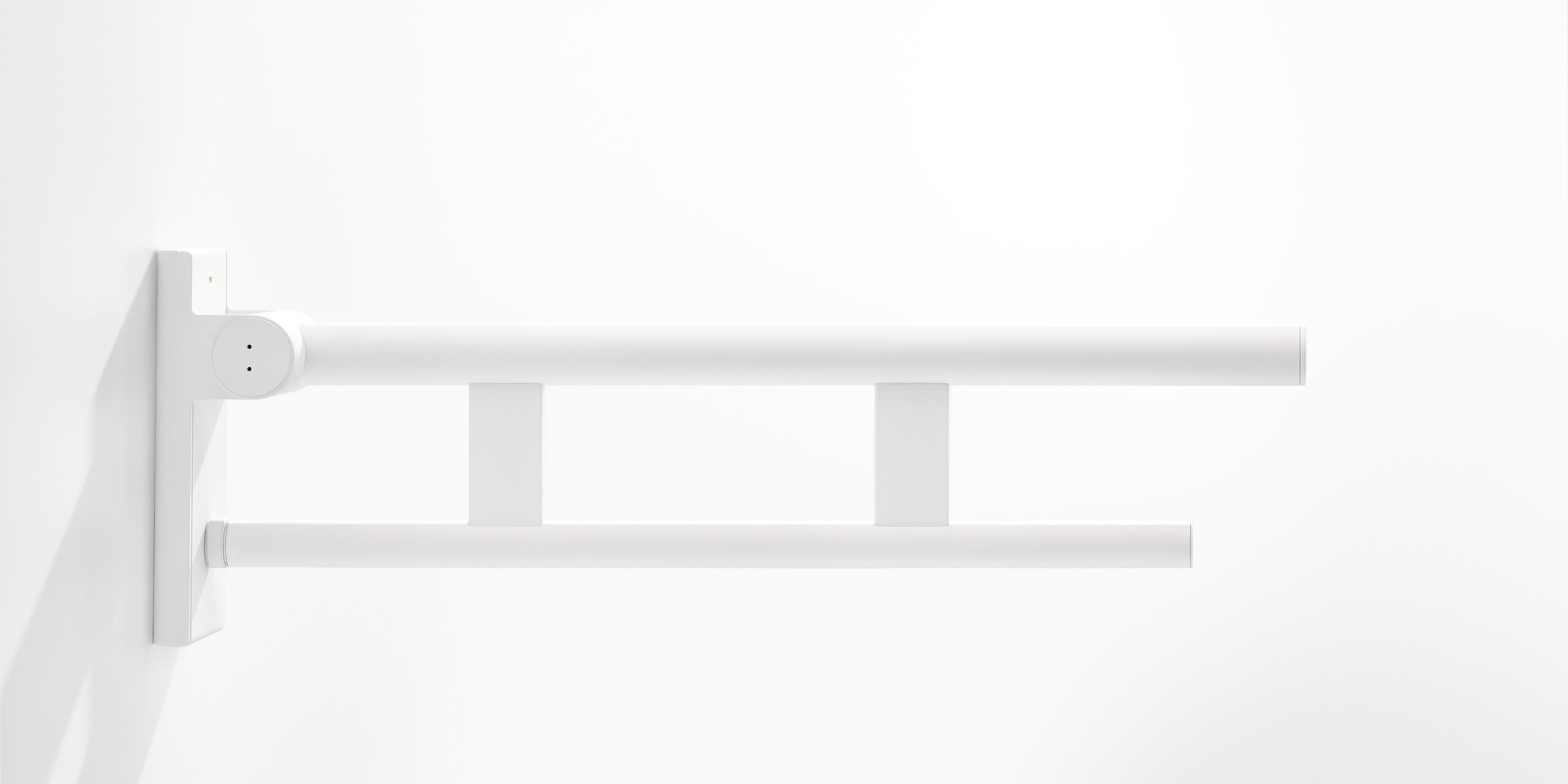 HEWI Folding support handle White matt Folding support handle with two bars in the colour white matt stainless steel