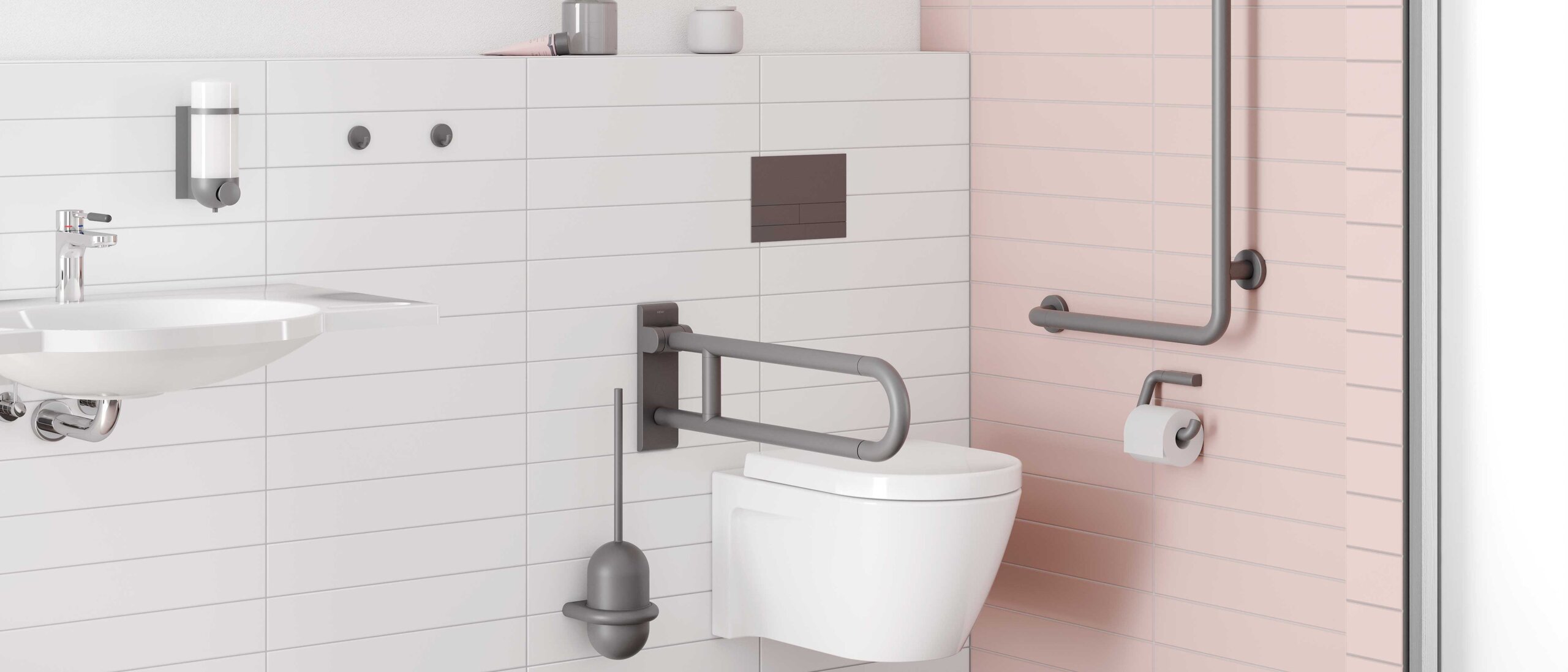 HEWI Series 477 Anthracite grey matt Barrier-free wash area and WC