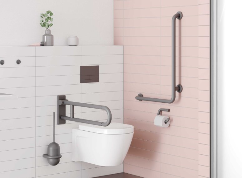 HEWI Series 477 Anthracite grey matt Barrier-free wash area and WC