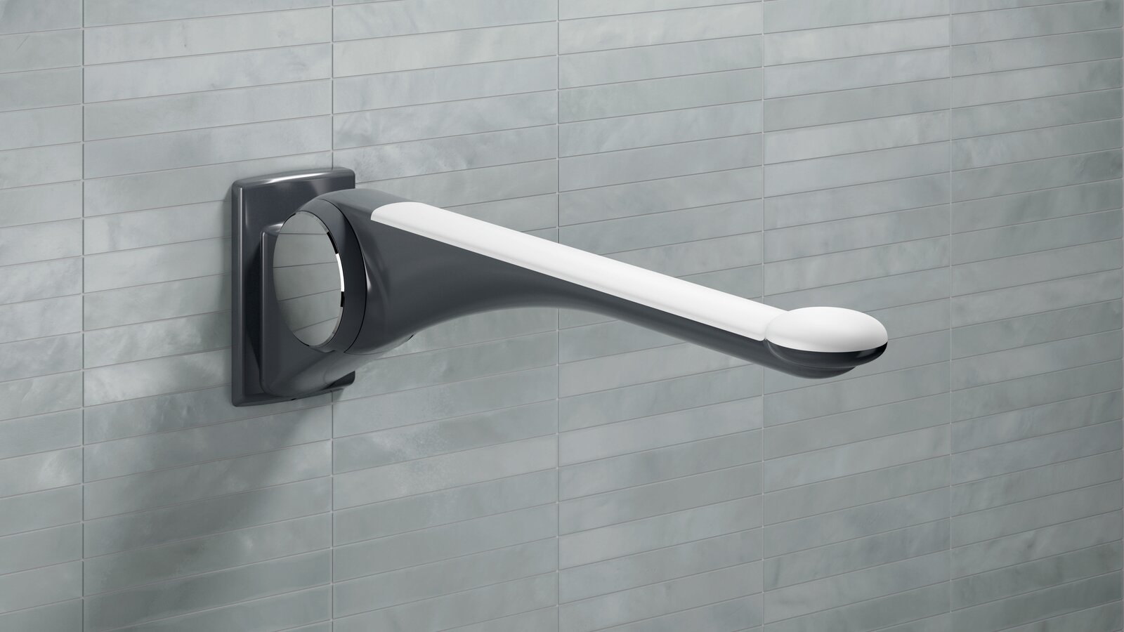 HEWI LifeSystem folding support handle anthracite-white Folding support handle in the colour anthracite with grip pad in the colour white