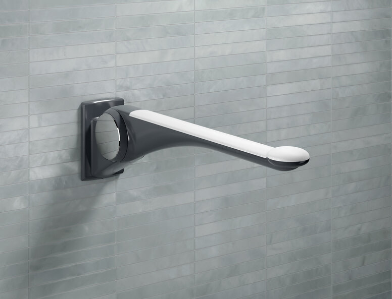 HEWI LifeSystem folding support handle anthracite-white Folding support handle in the colour anthracite with grip pad in the colour white