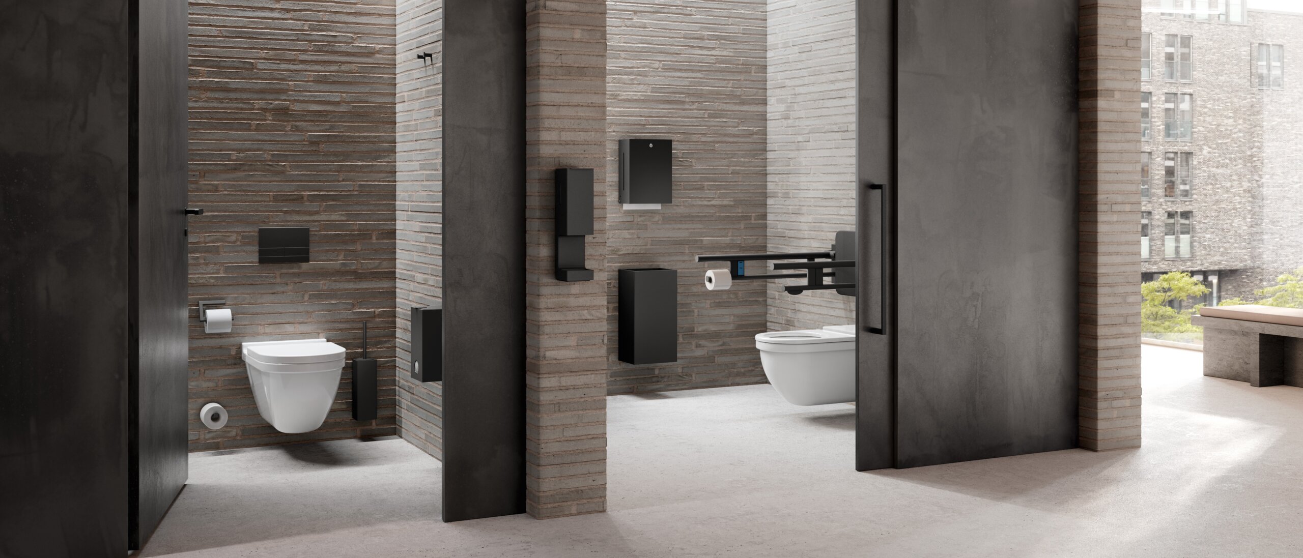 HEWI reference WC cubicle in a public building