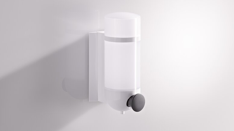 HEWI Soap dispenser Series 477/801 Signal white HEWI soap dispenser with cylindrical design in signal white made of polyamide and push button in anthracite Series 477/801
