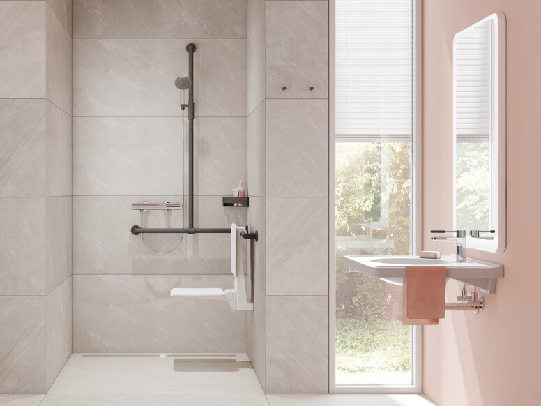 HEWI magnetic shower head holder Shower area equipped with an infinitely adjustable magnetic shower holder